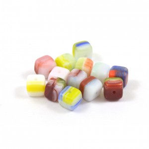 6mm cube glass multi color bead (pack of 10)*